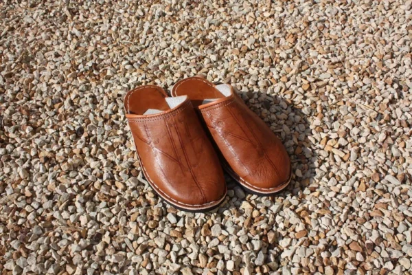 Brown LEATHER SLIPPERS - 100% artisanal Berber manufacture - Man & Woman